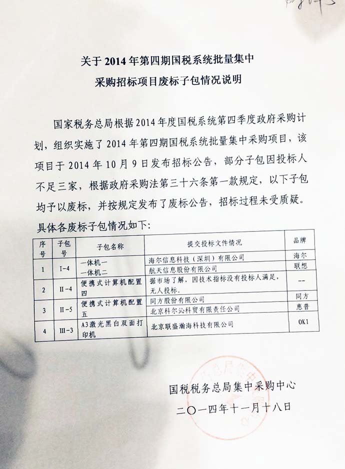 国家税务总局单一来源采购A3激光黑白双面打